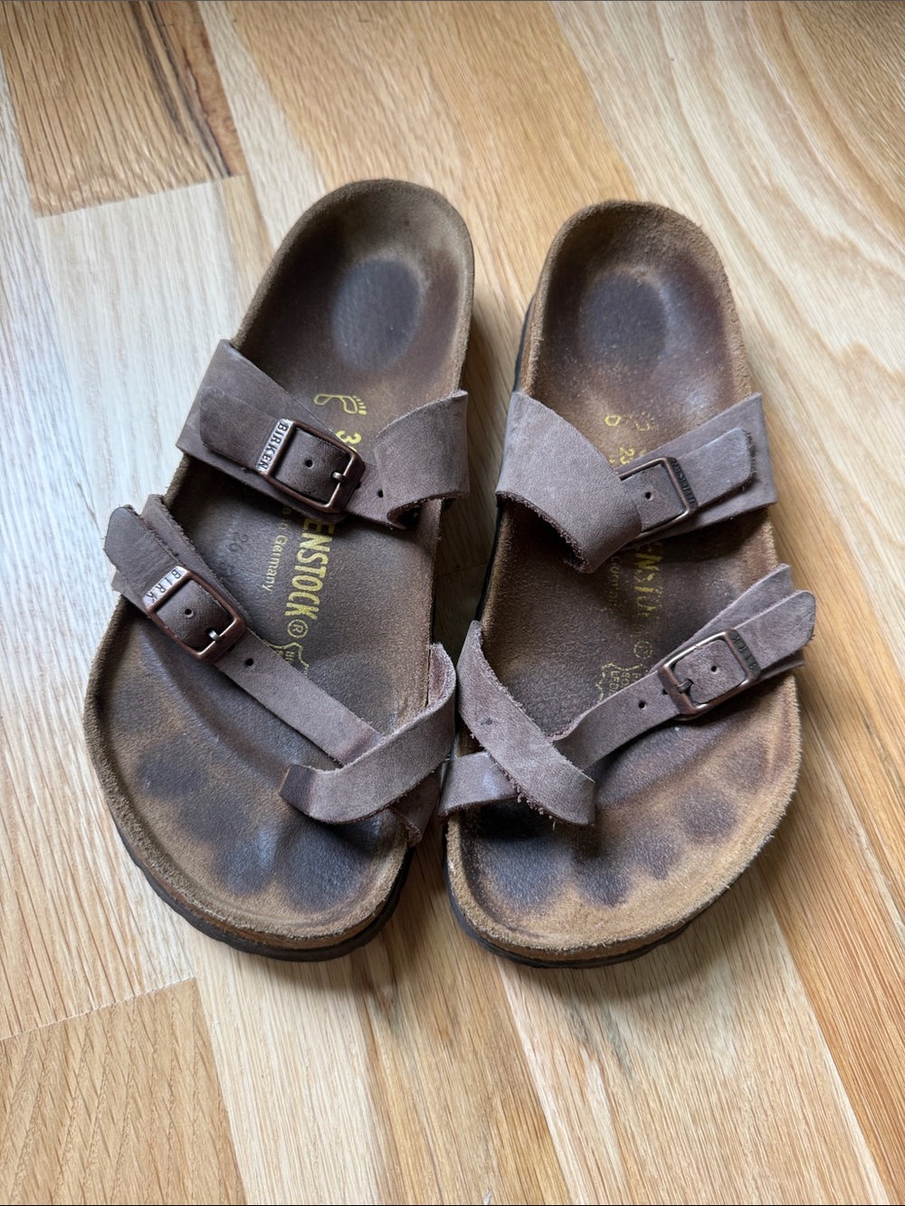 Birkenstock Brown Suede Two-Strap Cross Sandals